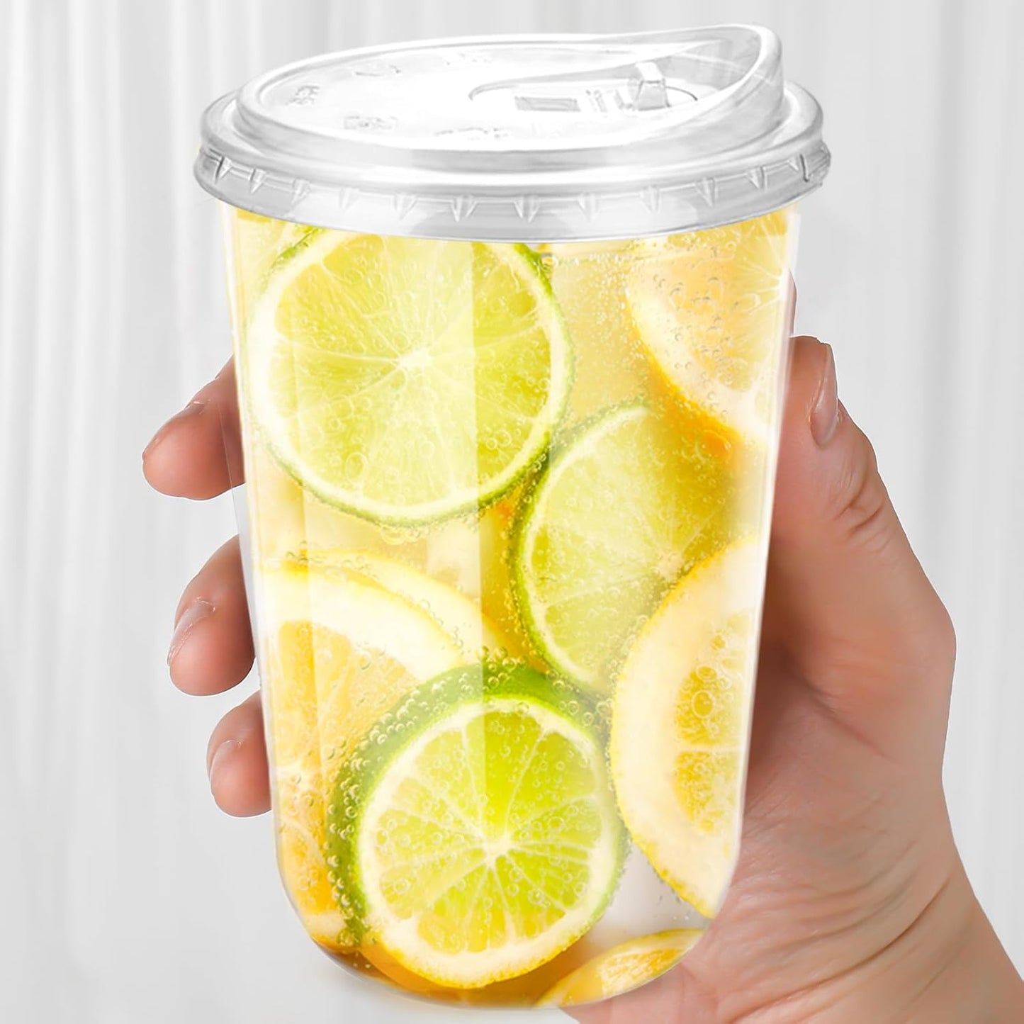 16oz Disposable Stemless Glasses With Strawless Sip Lids,PET Disposable Drinking Cups,Clear Plastic Wine Glasses for Parties Birthday,Wedding,Meeting,Christmas Party Supplies (50, Transparent)