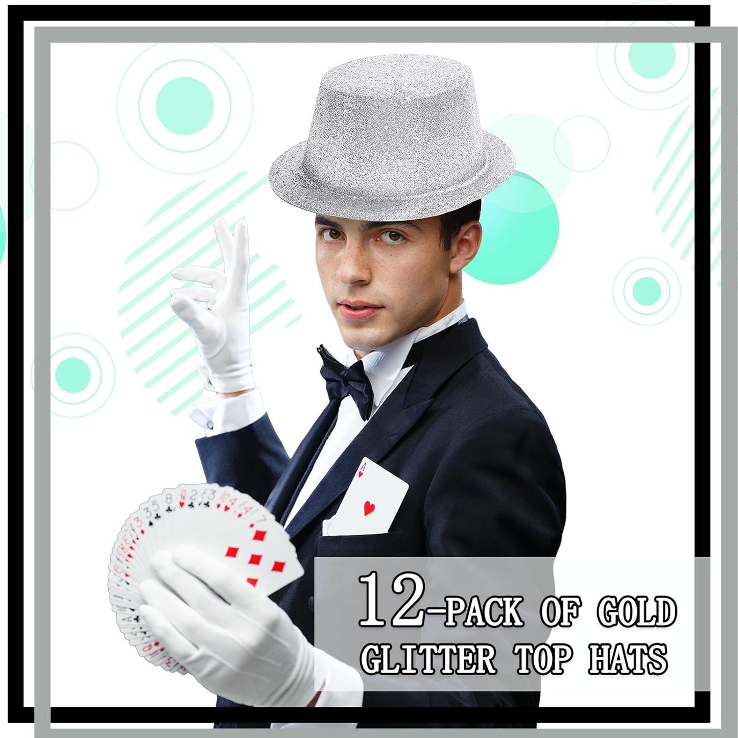 Hillban 12 Pcs Top Hats Halloween Glitter Plastic Retro Disco Party Hats for Halloween Magician Birthday Wedding Carnivals(Silver,Classic)