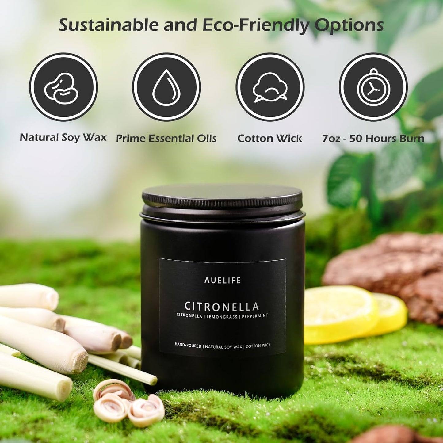 Citronella Candle | Outdoor Candles, Citronella Scented Candles for Indoor Outdoor Use, Lemongrass Scent for Yard Patio, Summer Candle Gifts for Camping Picnic Room - 7oz, Soy Wax, 50H Burn Time