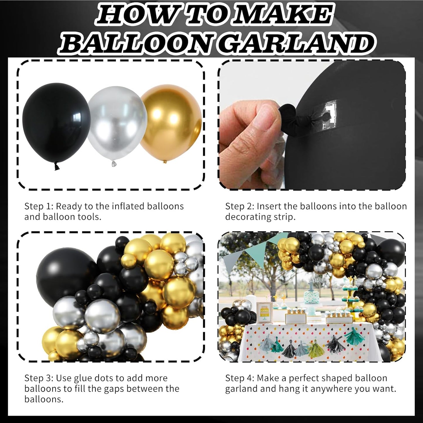 Black Gold Balloon Arch Kit 99Pcs Black Gold Silver Balloons Garland Kit Metallic Black and Gold Birthday Party Balloons for Boys Men Graduation Retirement Wedding Anniversary Bachelorette Decorations