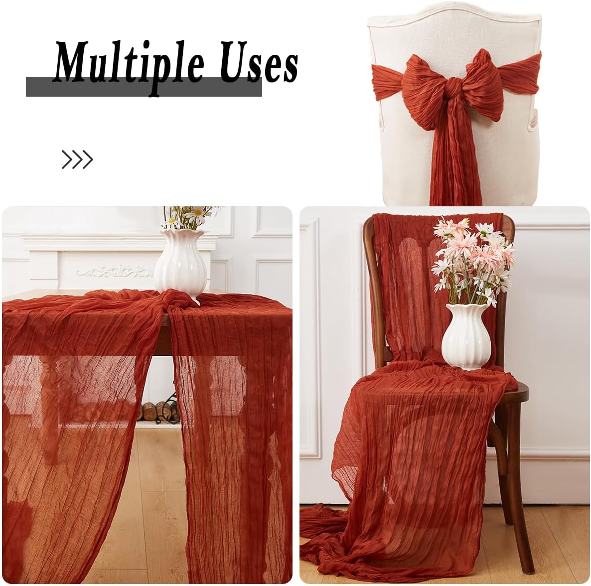 Terracotta 2 Pack Cheesecloth Table Runner 120 Inch 10 FT Boho Rustic Gauze for Wedding Baby Shower Party Farmhouse Summer Home Decor Washable