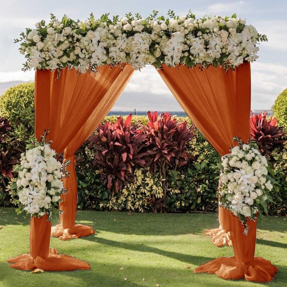 Wedding Arch Draping Fabric 2 Panels 30'' x 18FT Terracotta Sheer Chiffon Arch Drapery for Photo Booth Bridal Shower Baby Shower Church Decor Newborn Photography Christening Outdoor Party