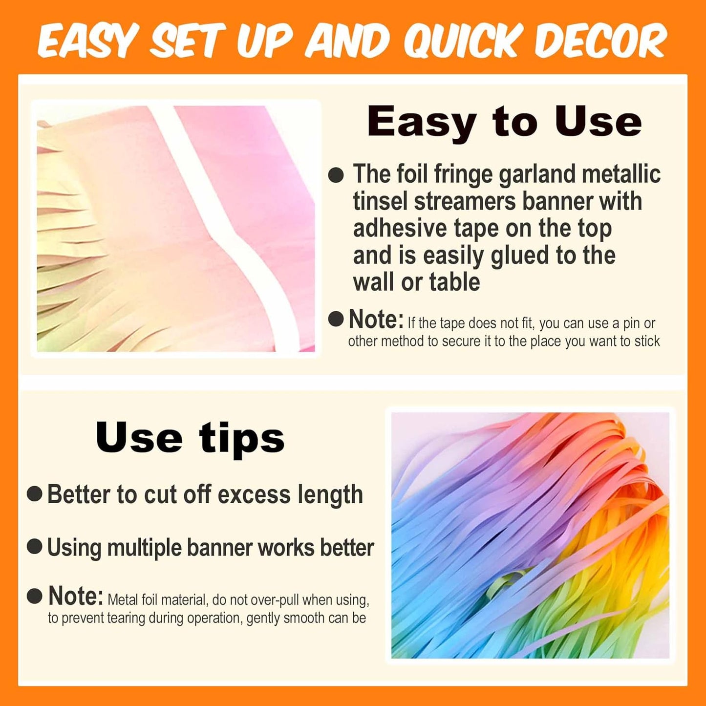 6 Pack 10 Ft Light Rainbow Foil Fringe Garland Metallic Streamers Tinsel Banner Wall Hanging Garland Backdrop for Parade Floats, Halloween, Christmas, Thanksgiving, New Year Party Decorations