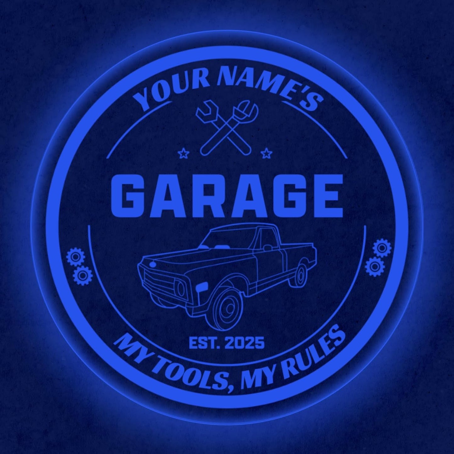 Custom Pickup Truck Garage Sign – Personalized LED Color Changing Acrylic Wall Decor for Garage, Workshop, or Man Cave (Garage 1, 20 INCHES)