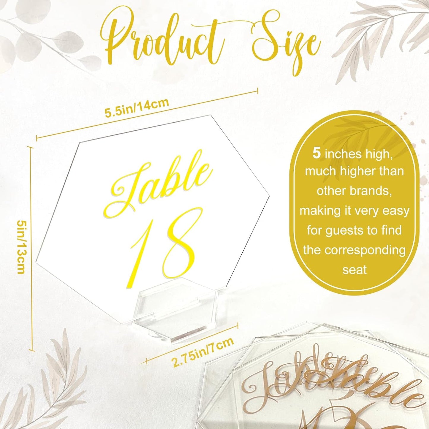 OurWarm Large Acrylic Wedding Table Numbers 1-20, Elegant Printed Calligraphy Place Cards with Stand, Hexagon Multi-functional Clear Acrylic Sign and Holder, Ideal for Wedding Reception Events