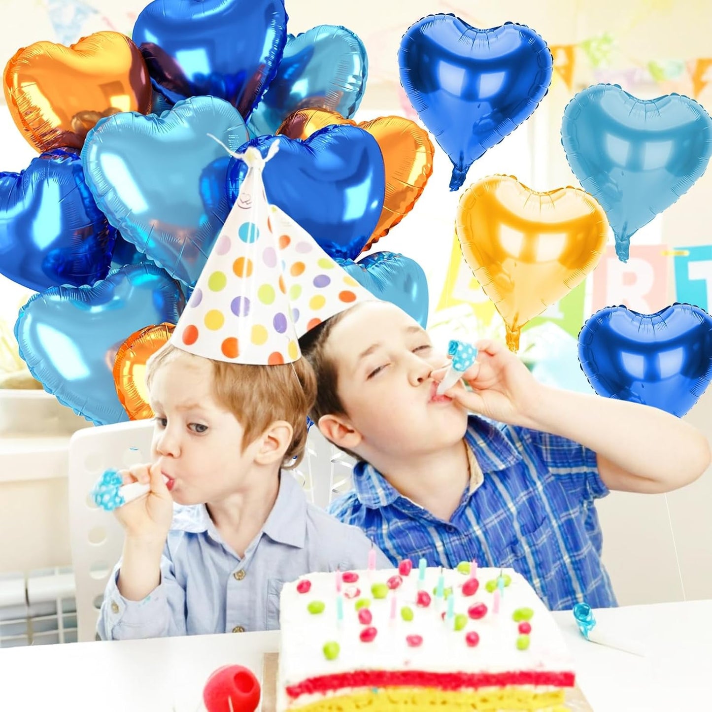 12 Pcs Heart Balloons, 18 inch Orange Blue Heart Shaped Balloon, Large Helium Foil Orange Blue Balloons for Wedding Baby Shower Anniversary Backdrop Valentine Theme Party Decoration