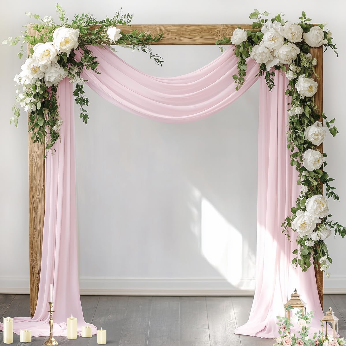 Socomi Wedding Arch Draping Fabric 1 Panel 29" x 19Ft Blush Pink Sheer Chiffon Curtain Drapes 6 Yards for Wedding Ceremony Birthday Party Decoration