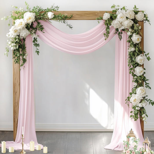 Socomi Wedding Arch Draping Fabric 1 Panel 29" x 19Ft Blush Pink Sheer Chiffon Curtain Drapes 6 Yards for Wedding Ceremony Birthday Party Decoration