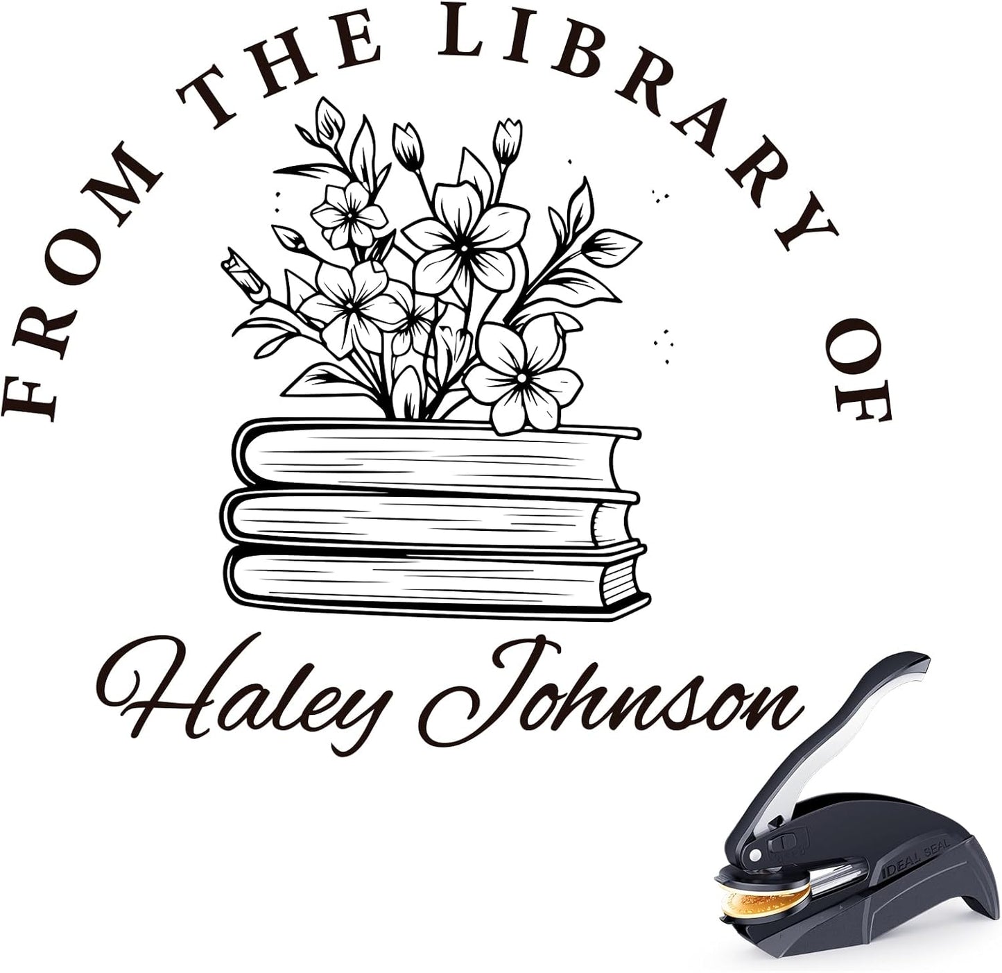 Book Custom Embosser - Personalized Library Stamp with Your Name, Customized Embosser Gifts for Book Lovers, Readers (Floral-07)