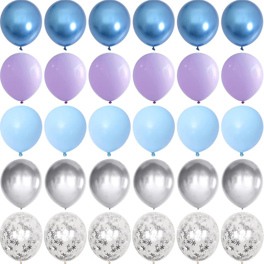 Winter Wonderland Balloons, 60PCS Blue Purple Snowflakes Balloons for Ice Wonderland Christmas Baby Shower Princess Theme Birthday Party Decorations Supplies