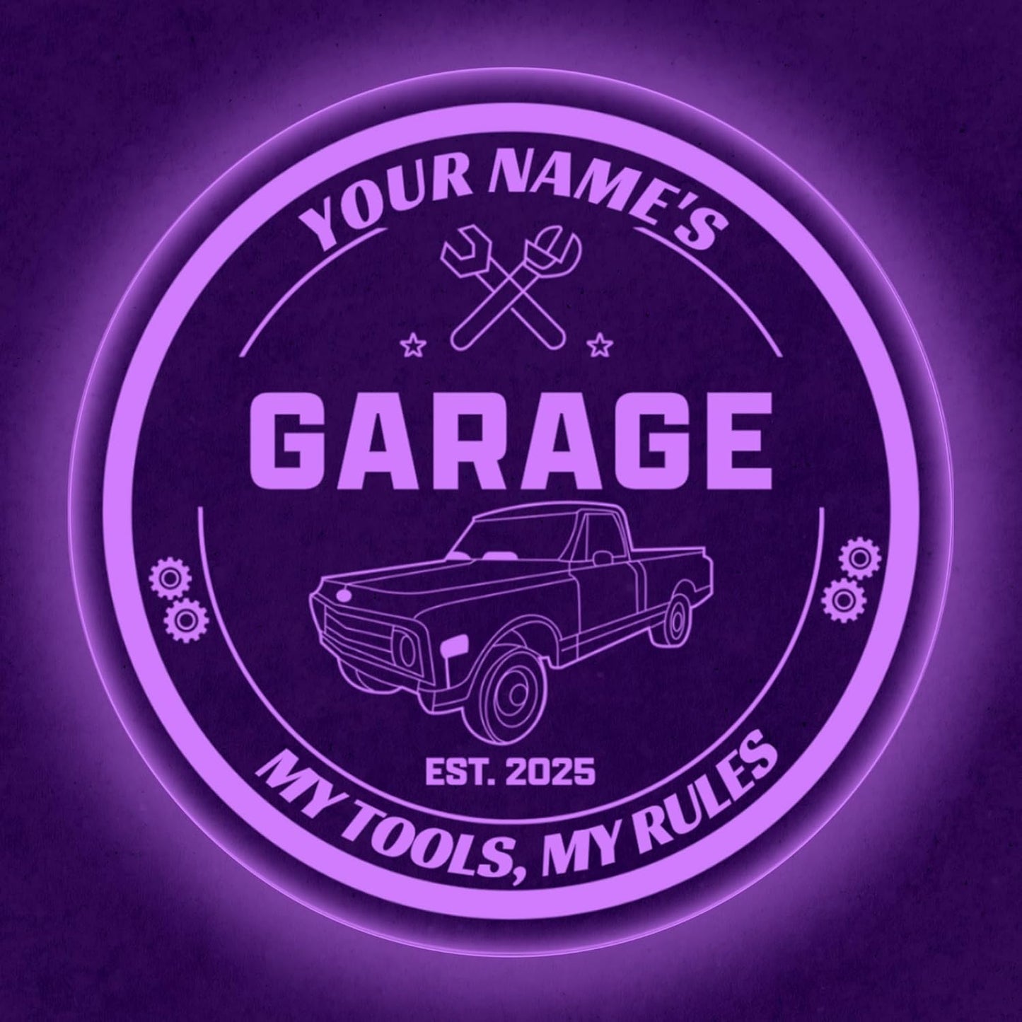 Custom Pickup Truck Garage Sign – Personalized LED Color Changing Acrylic Wall Decor for Garage, Workshop, or Man Cave (Garage 1, 12 INCHES)