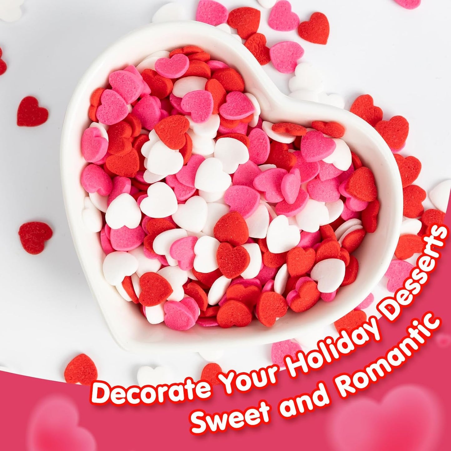 Edible Heart Sprinkles,Red Pink White Heart Shapes Mix,Sugar Sprinkles for Decorations Baking,Cake Ice Cream Cookies Cupcake Toppe Chocolate,Birthday Wedding Valentines Christmas Party Supplie,100g/3.53oz