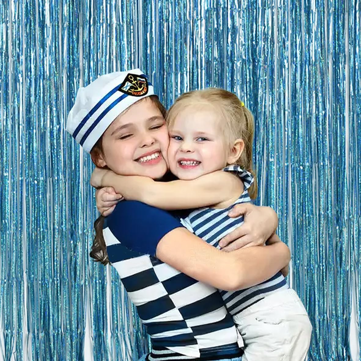 TONIFUL 3Pcs Laser Light Blue Door Streamers,Laser Blue Photo Booth Backdrop Metallic Streamers Blue Foil Fringe Curtains for Birthday,Christmas,New Year,Bachelorette,Grad Party Decor(9.9ft x 6.6ft)