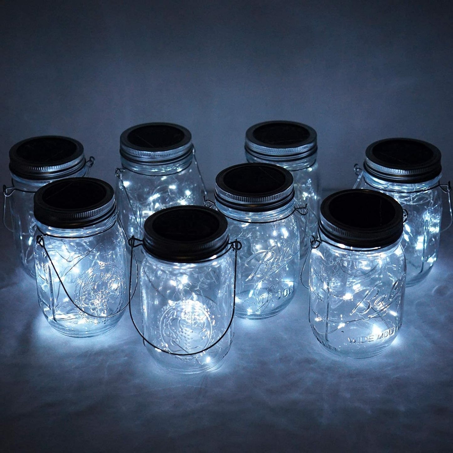 Solar Mason Jar Lights, 12 Pack 30 LED Waterproof Lid Light with Hangers (No Jar), Fairy Firefly Outdoor String Lights for Regular Mason Jar, Patio, Yard, Garden, Wedding Decoration (Cold White)