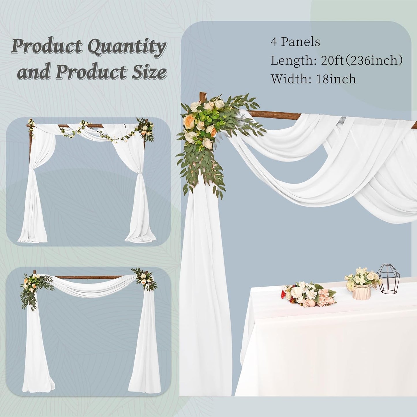 6 Panels White Wedding Arch Drapery 28" x 20Ft Weddings Arch Draping Fabric Chiffon Fabric Drape Sheer Backdrop Curtain for Wedding Party Swag Ceremony Birthday Arbor Drapery Reception Ceiling Décor