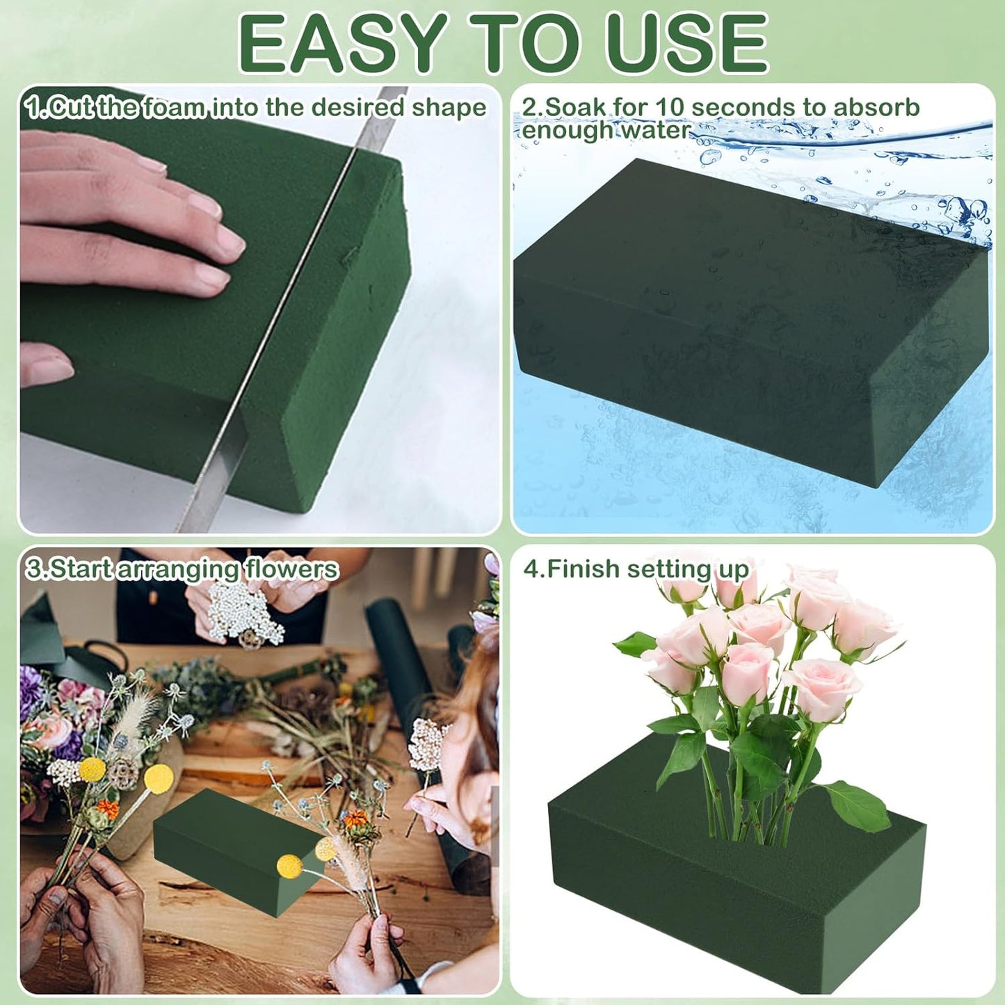 40Pcs Floral Foam Blocks, Floral Foamused for Plant Foam and Flower Green Floral Foam Blocks for Dried and Fresh Flowers Florist Foam Dry Foam for Artificial Flowers Supplies 5.5 X 3.2 X 1.8 in
