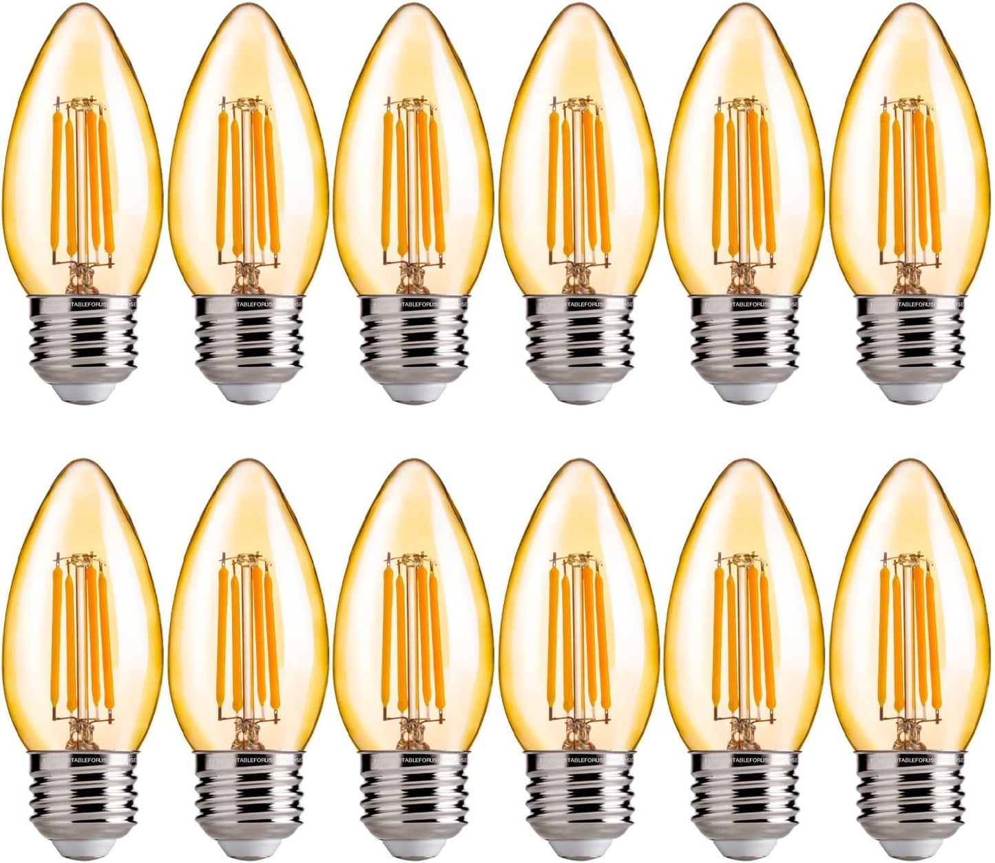 FLSNT 40W Equivalent LED Chandelier Light Bulbs, Dimmable Amber LED B11 E26 Candelabra Base Bulbs, 2200K Warm White, 330LM, 12 Pack UL,CA65 Listed.