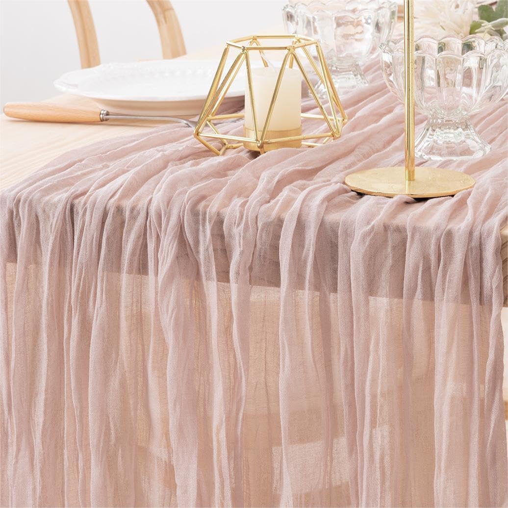 MLMW 3 Pack Pink Cheesecloth Table Runner Boho Gauze Rustic Cheese Cloth Table Runner 160 inch Sheer 13.3ft for Gender Reveal Wedding Party Baby Bridal Shower Birthday