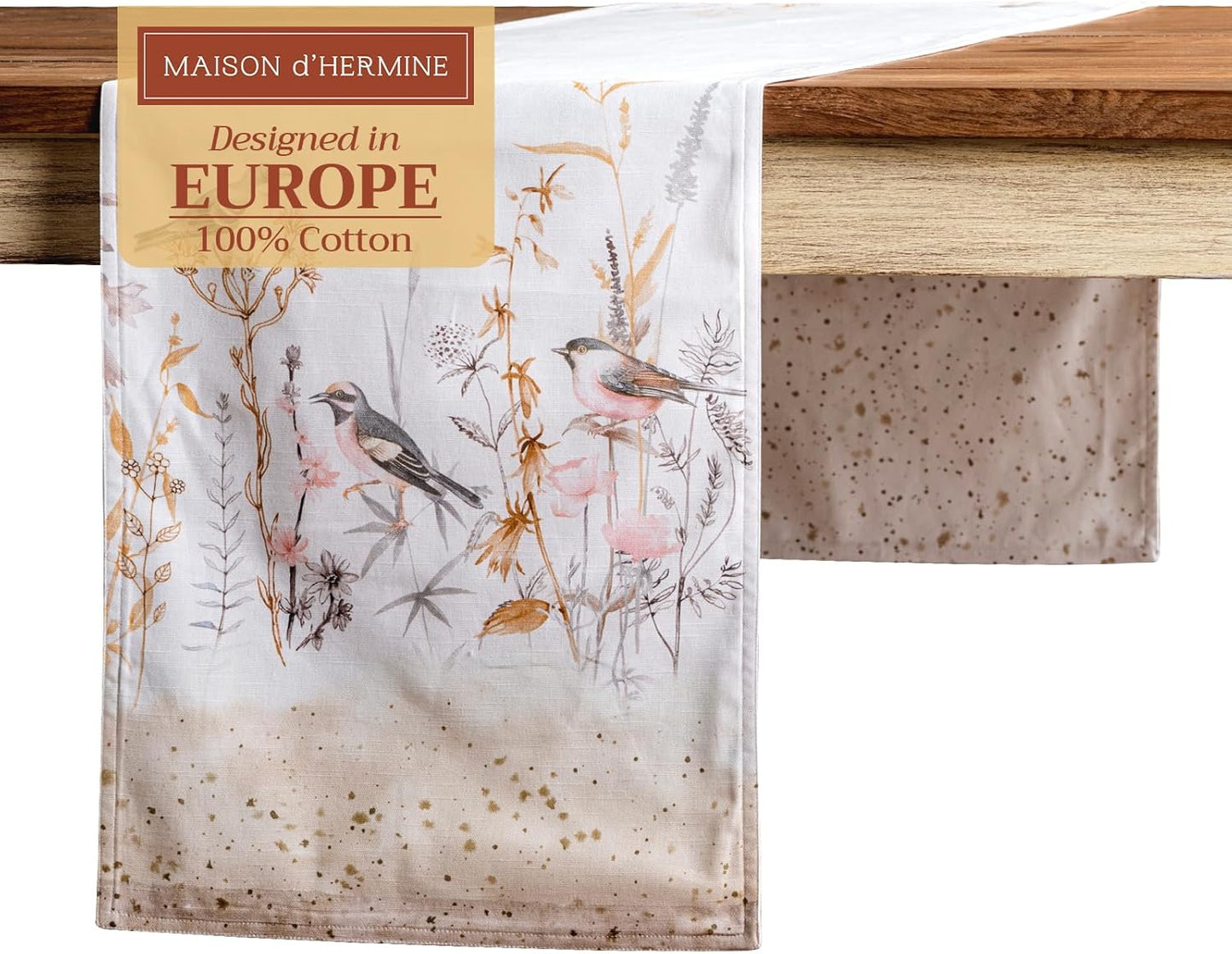 Maison d' Hermine Table runner 100% Cotton Double Layer Table Runners 72 inches long Decorative for Home Kitchen Dining Party Wedding Bridal Shower Spring Summer (Meadow Florals - Beige, 14.50" x 72")