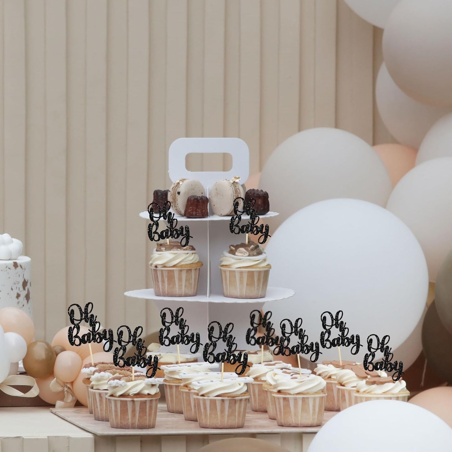 Gyufise 36Pcs Oh Baby Cupcake Toppers Glitter Baby Shower Cupcake Picks Oh Baby Cake Decorations for Gender Reveal Baby Shower Kids Boys Girls Birthday Party Supplies Black