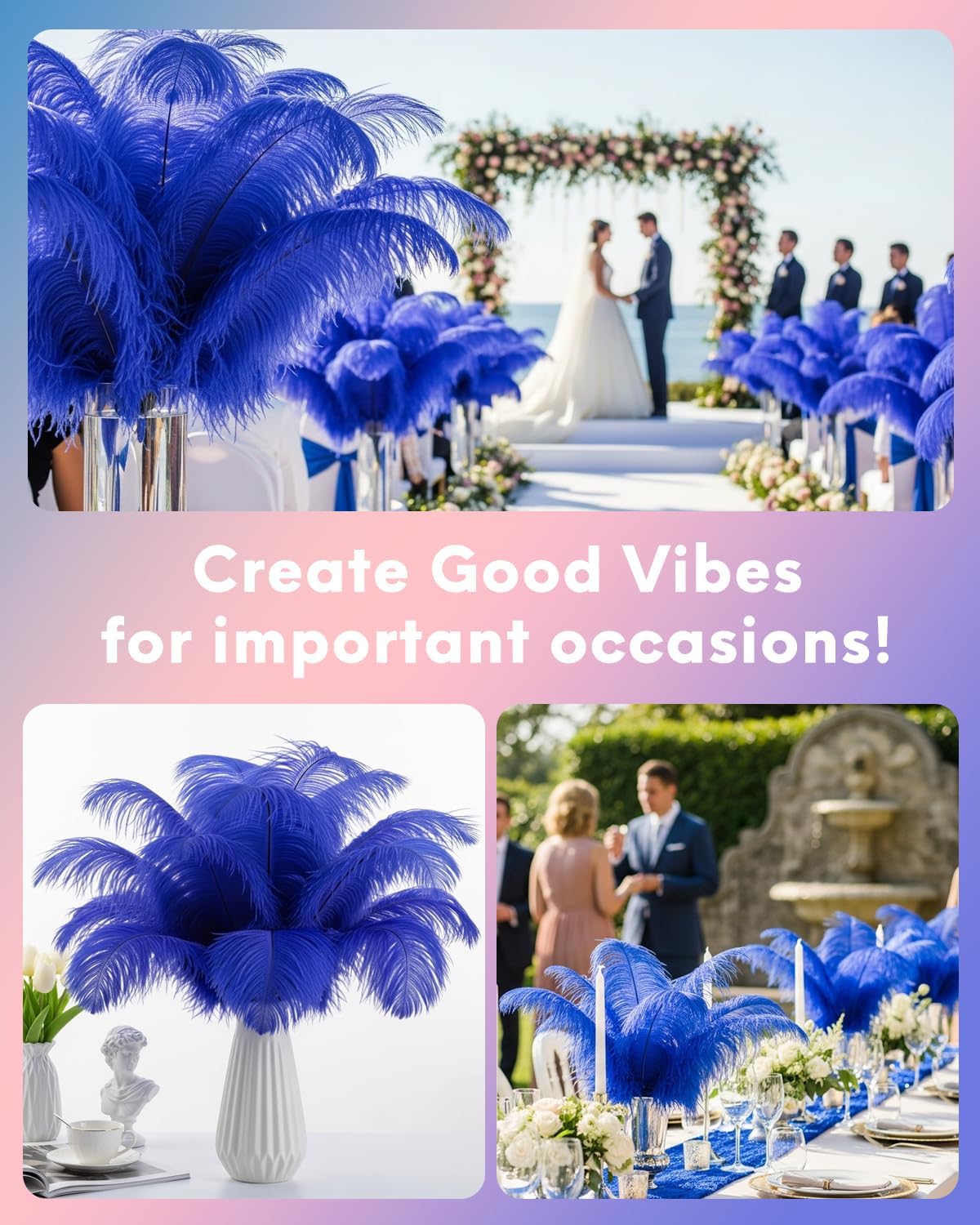 NEWONG 30pcs Royal Blue Ostrich Feathers Natural Bulk 9-12in（23-30cm） Vase Craft Wedding Home Party Centerpieces Christmas Day Decoration