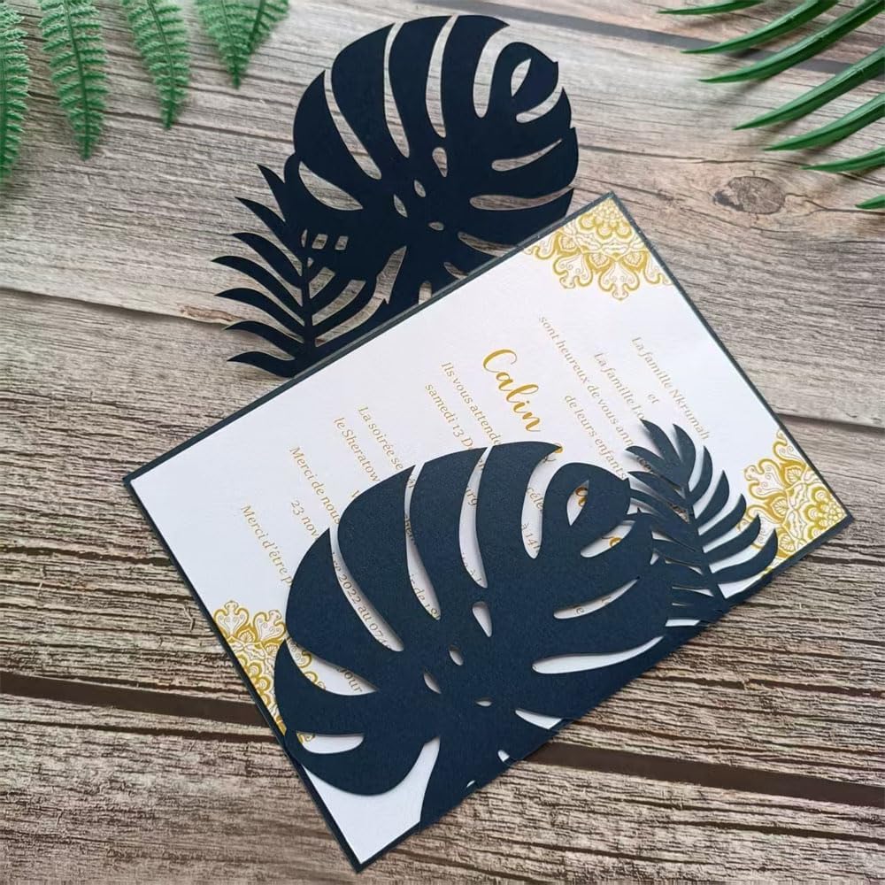 Navy Blue Laser Invitation Card, Palme Invitation Jacket for 5X7 card, Fit for Wedding Engagement Birthday Celebration Party 20 Sets (navy blue)