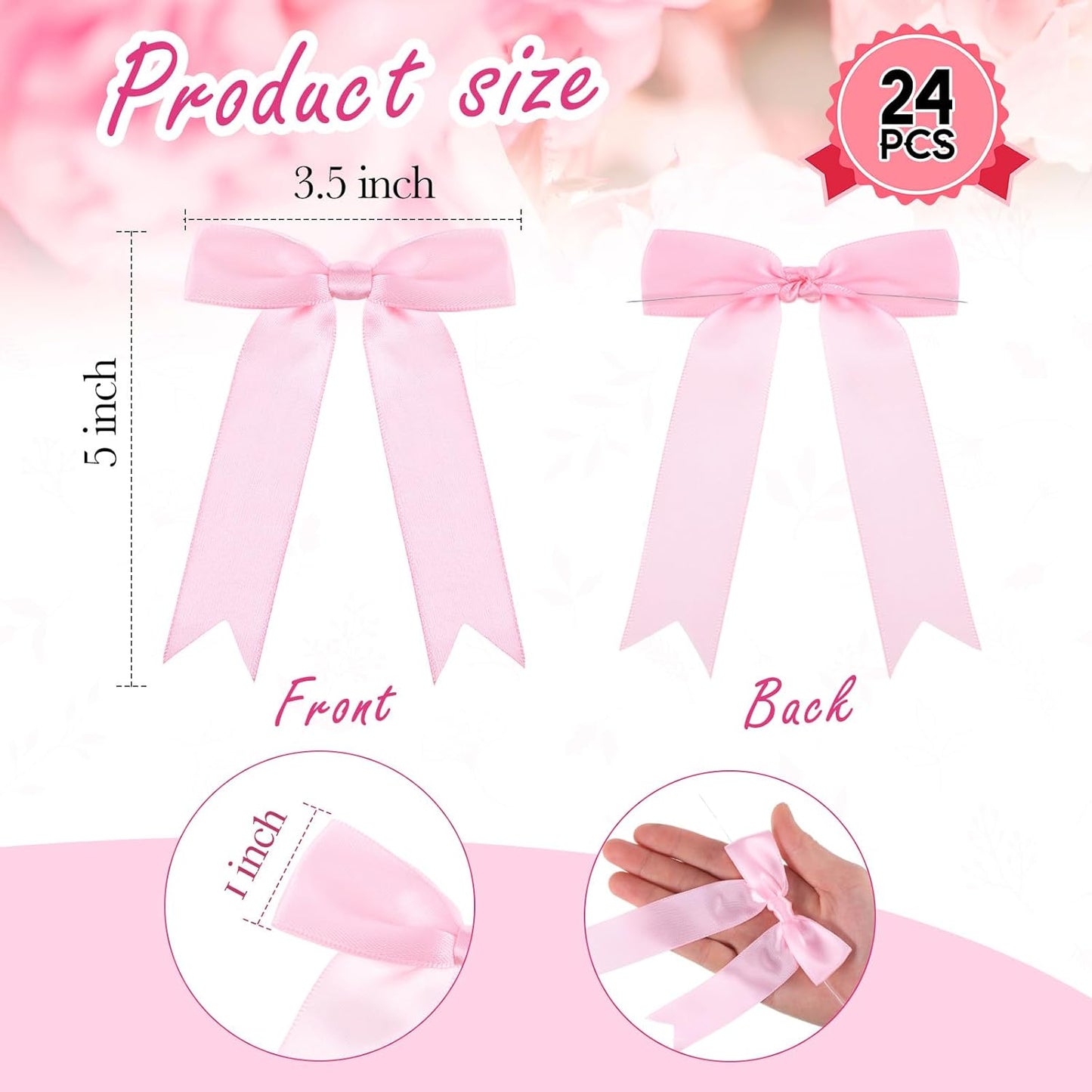 Riceshoot 24 Pcs Satin Ribbon Bow 3.5x5 Inch Twist Tie Bows for Gift Balloon Bag Cake Craft DIY Wedding Birthday Party Decor