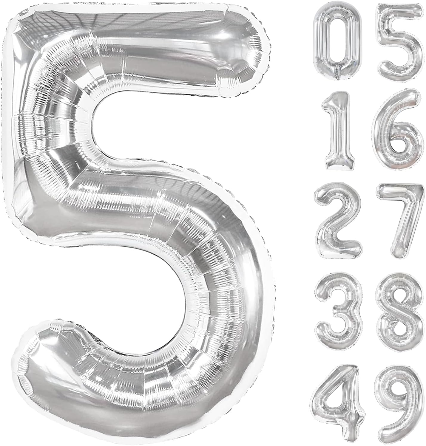 Silver 40 Inch Large Number 5 Birthday Balloon, 2025 Five 5th 15 25 35 50 55 Birthday Celebration Decorations, Foil 5 Mylar Helium Number 5 Balloons Girl Boy Anniversary Party Supplies