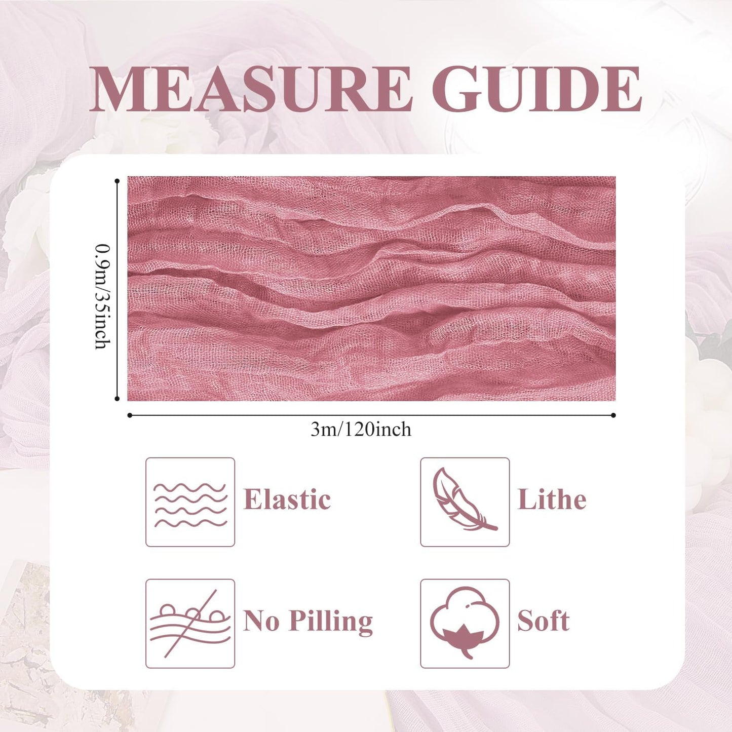 Asee'm 6pcs Cheesecloth Table Runner 120 Inches Dusty Rose Boho Gauze Cheese Cloth Runner 10FT Rustic Sheer Table Runners for Summer Wedding Baby Shower Holiday Party Decoration