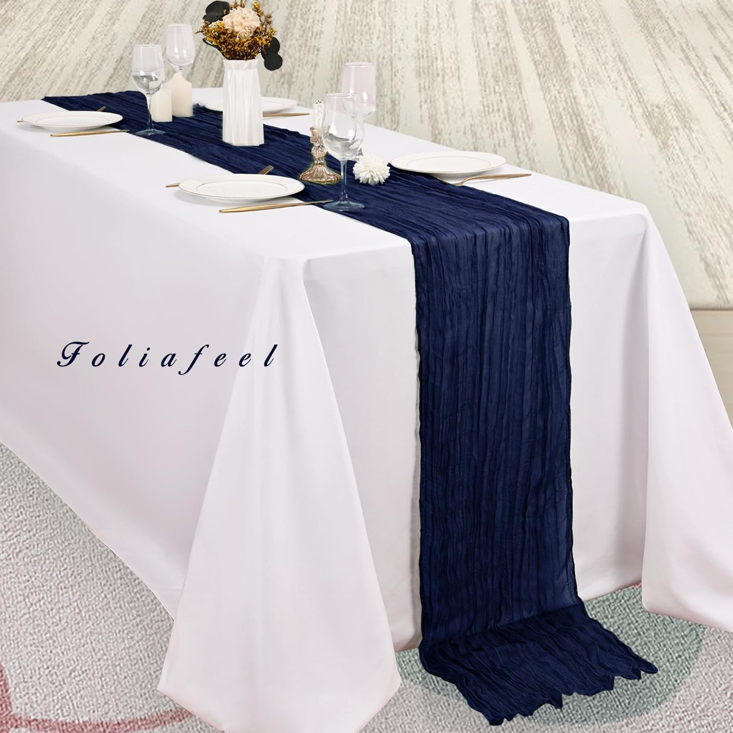 6 Pack Navy Blue Cheesecloth Table Runner 10FT Boho Fabric Rustic Cheese Cloth Table Runner for Wedding Bridal Shower Baby Shower Gauze Sheer Birthday Party Table Decorations 20 x 120 Inch Long
