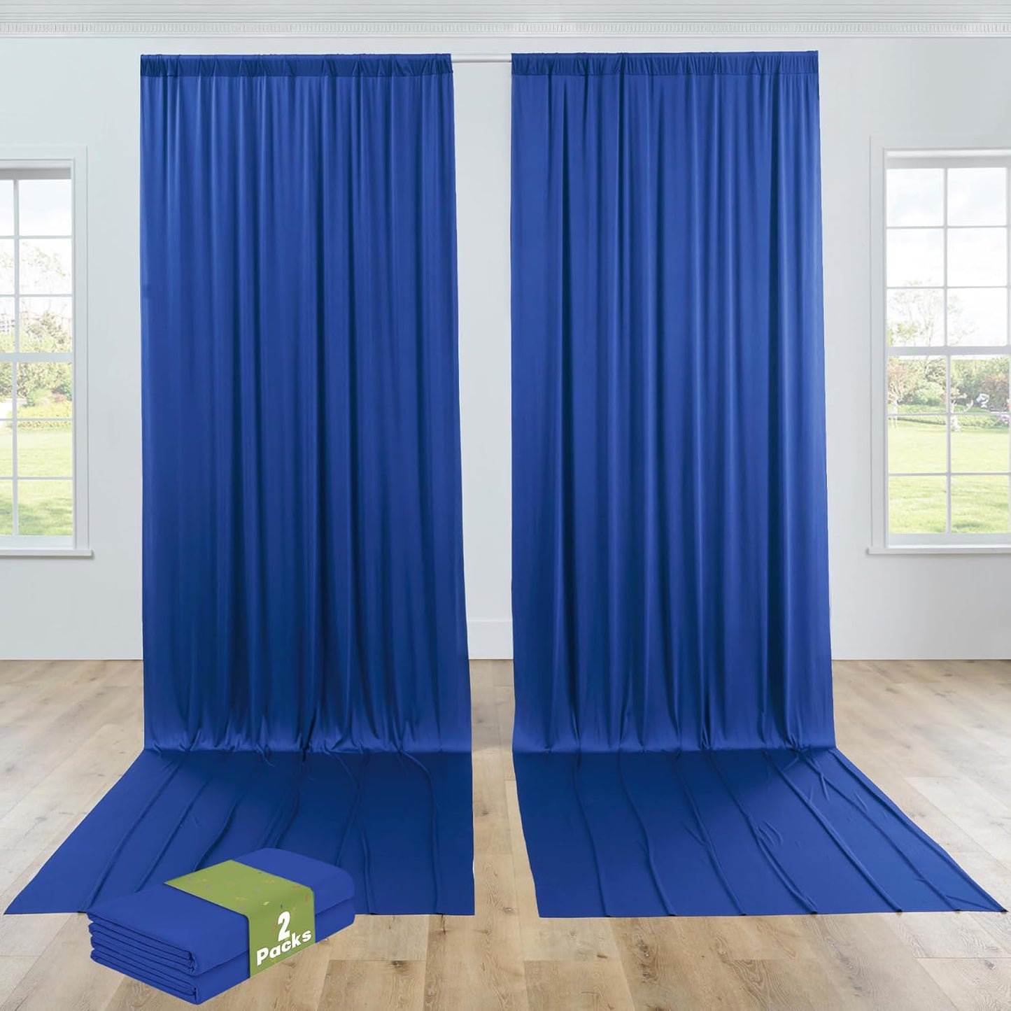 PartyVillage 10ft×15ft Royal Blue Backdrop Curtain for Wedding Parties, 2 Panels Wrinkle Free 15 FT Long Polyester Photo Backdrop Drapes Back Drop Cloth for Birthday Photography Background