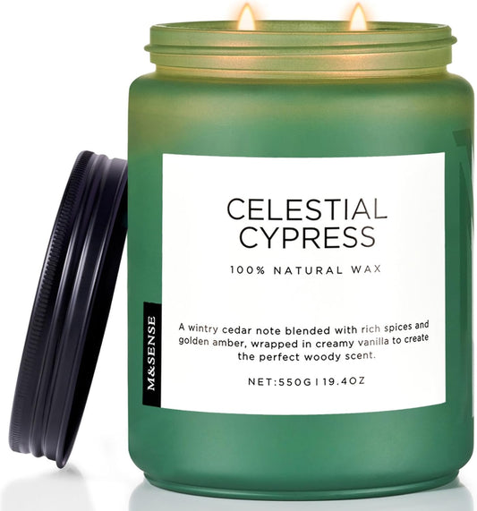 M&SENSE Celestial Cypress - Cedar & Spice Soy Jar Candles, Cedarwood Cardamom Large Winter Scented Candles 19.4oz 110 Hour Long Lasting Burn, Non Toxic Natural Warm Woody Scent Gifts for Men Women