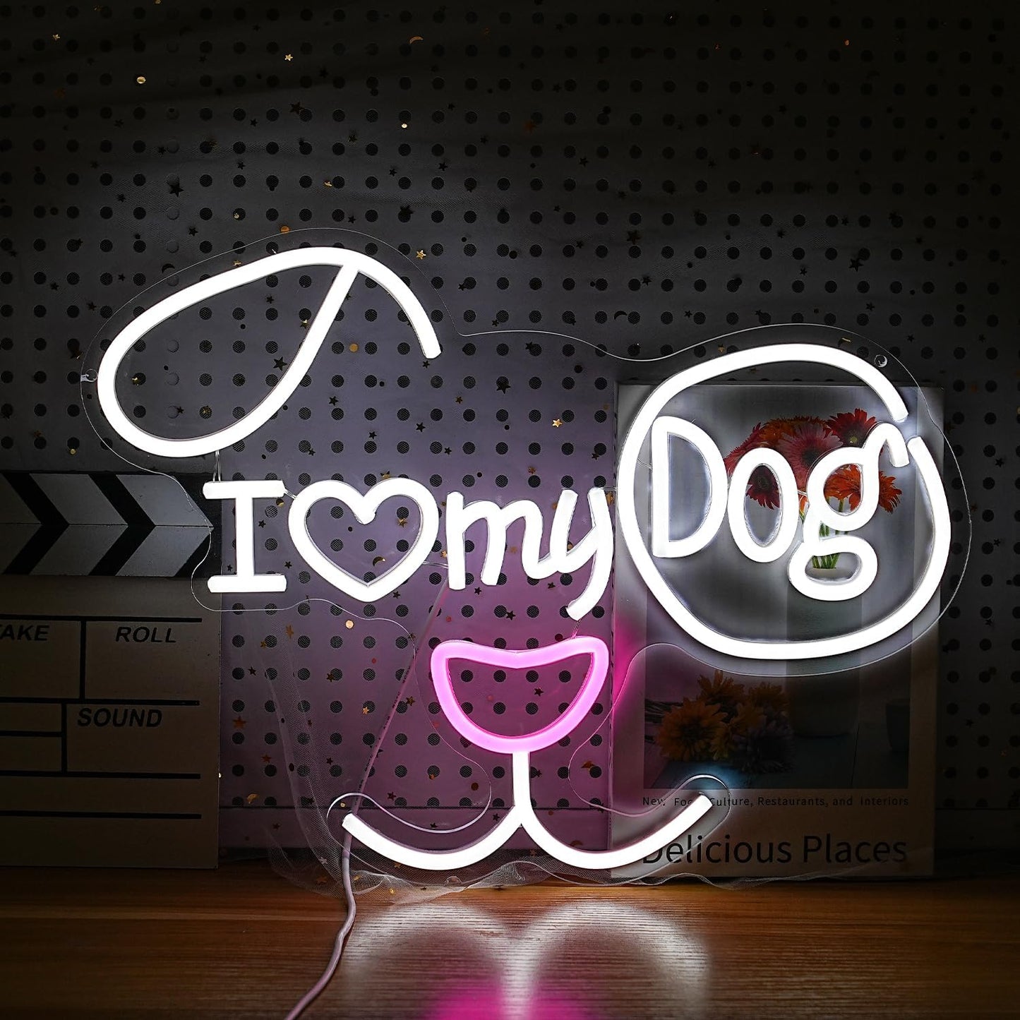 I Love My Dog Neon Sign for Wall Decor Funny Dog Neon Light Powered by USB Dimmable LED White Red Light Up Sign for Pet Shop Bedroom Animal Theme Party Decor Great Idea(16.7 * 12.6In)