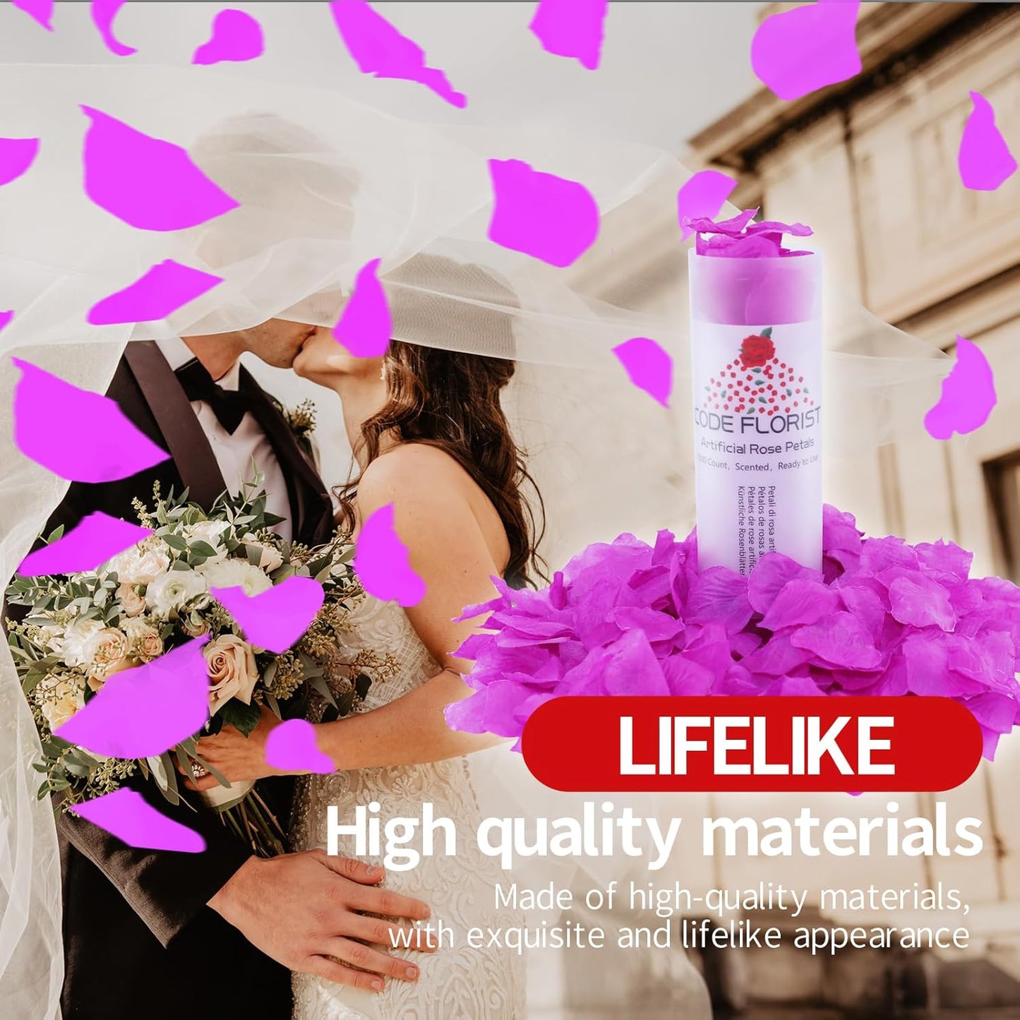 CODE FLORIST 1100 PCS Silk Rose Petals,Fake Rose Petals for Romantic Night,Wedding,Proposal Anniversary Flower Decorations(Separated,Scented,Purple)