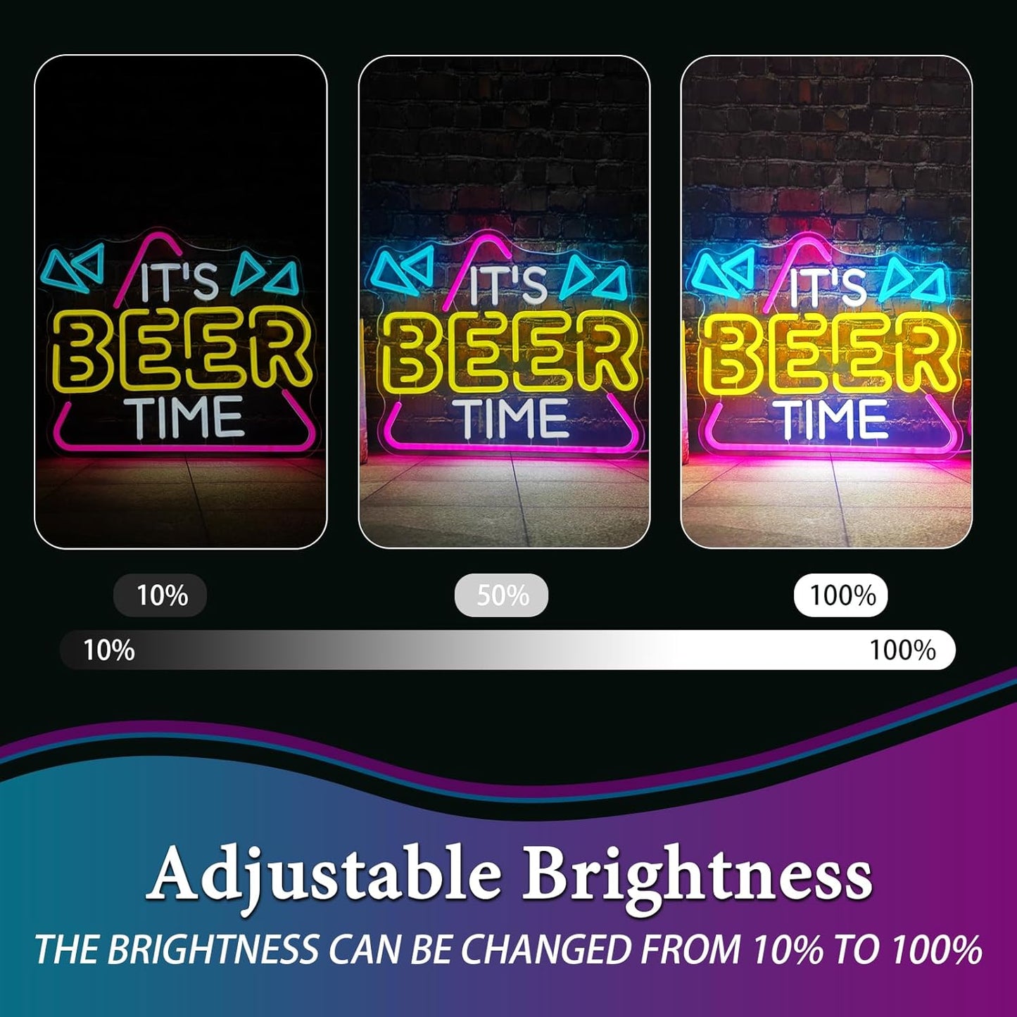 Beer Neon Sign for Wall Decor, Neon Lights Bar Sign for Home Bar Pub Home Party Man Cave Club, IT'S BEER TIME Neon Light Dimmable Decoration USB Powered with Switch