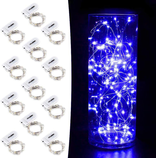 CYLAPEX 12 Pack Blue Fairy Lights String Battery Operated Fairy Lights Starry String Lights on 3.3ft/1m Silvery Copper Wire DIY Christmas Decoration Costume Wedding Party Halloween Easter