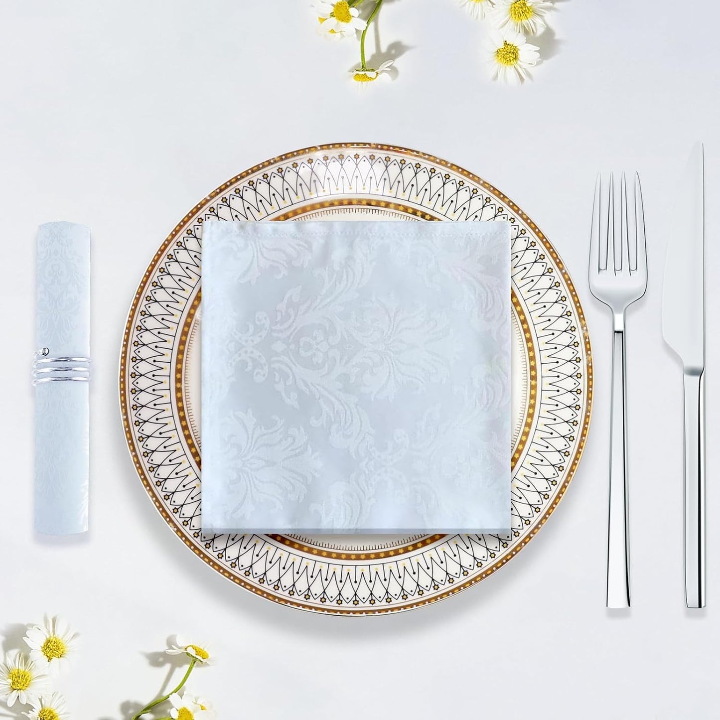 SASTYBALE White Cloth Napkins 20 x 20 Inch Set of 4, Washable Jacquard Damask Table Napkin for Kitchen Dining, Party, Wedding, Banquet(Square 20 x 20 Inch, 4 Pieces/Packs)