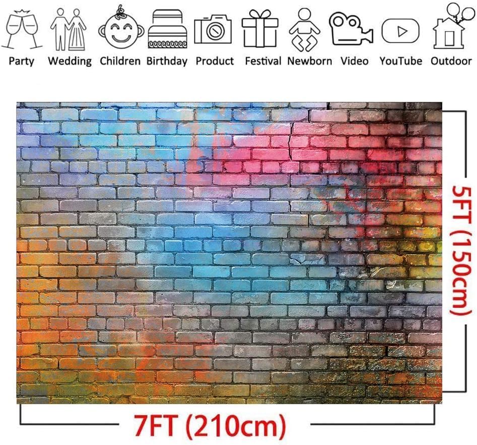LTLYH 7x5ft Colorful Brick Wall Photo Backdrop Colorful Graffiti Brick Wall Backdrop Urban Street Art Background for Photography Hip Hop Party Graffiti Theme Event Studio Wall Decor Backdrop 081