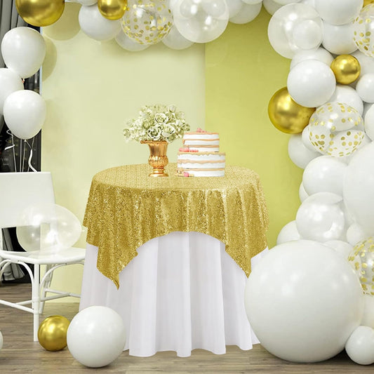 Gold Sequin Square Tablecloth - 50x50 inch, Luxurious Sparkle & Glitter Party Table Cloth, Wedding & Event Decoration