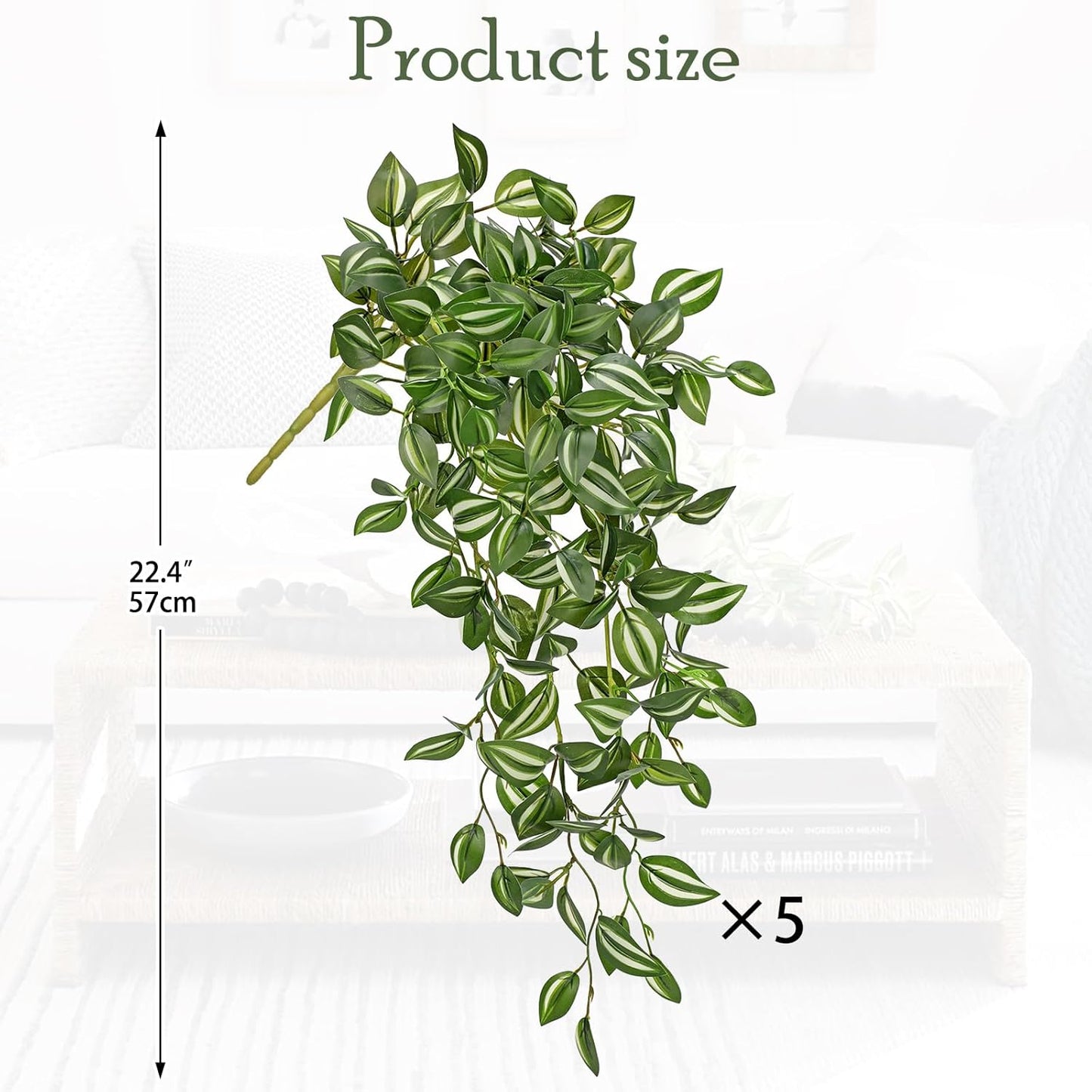 DILATATA Fake Hanging Plants Artificial Hanging Plants 22" Faux Wandering Jew Hanging Leaves Plants for Wall Shelf Home Indoor Outdoor Decor - 5 Pack