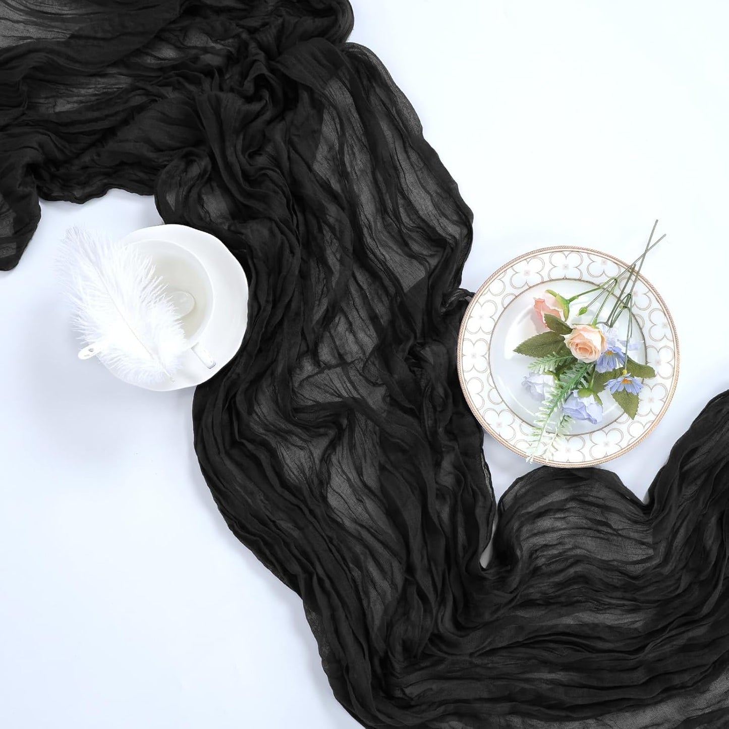 6 Pack Black Halloween Cheesecloth Table Runner 10ft Boho Gauze Fabric Cheese Cloth Table Runner 35 x 120 Inch Rustic Sheer Runner for Wedding Decor Baby Shower Party Table Centerpiece Decoration