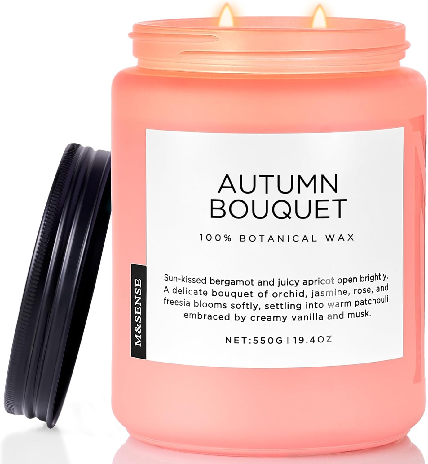 M&SENSE Fall Candle Autumn Flower Scented, Large 19.4oz Natural Soy Wax 110 Hours Burn Time Clean Non Toxic Candle Classic 2 Wicks Gifts