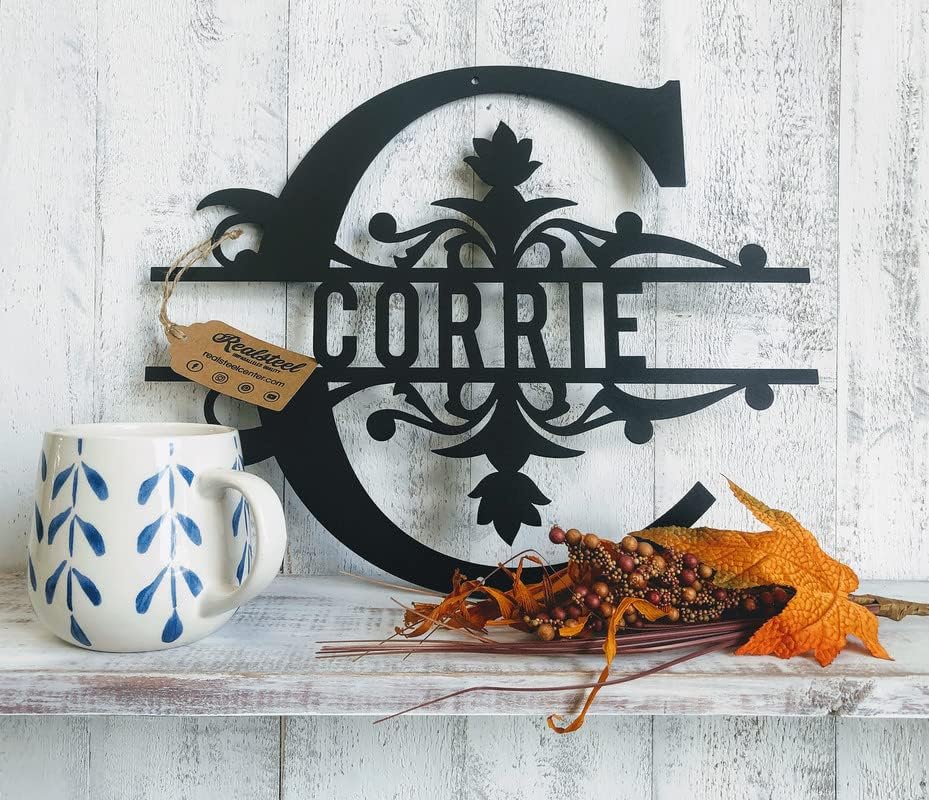 RealSteel Personalized Metal Monogram Sign - Family Last Name - Welcome - Indoor/Outdoor (12" Black)
