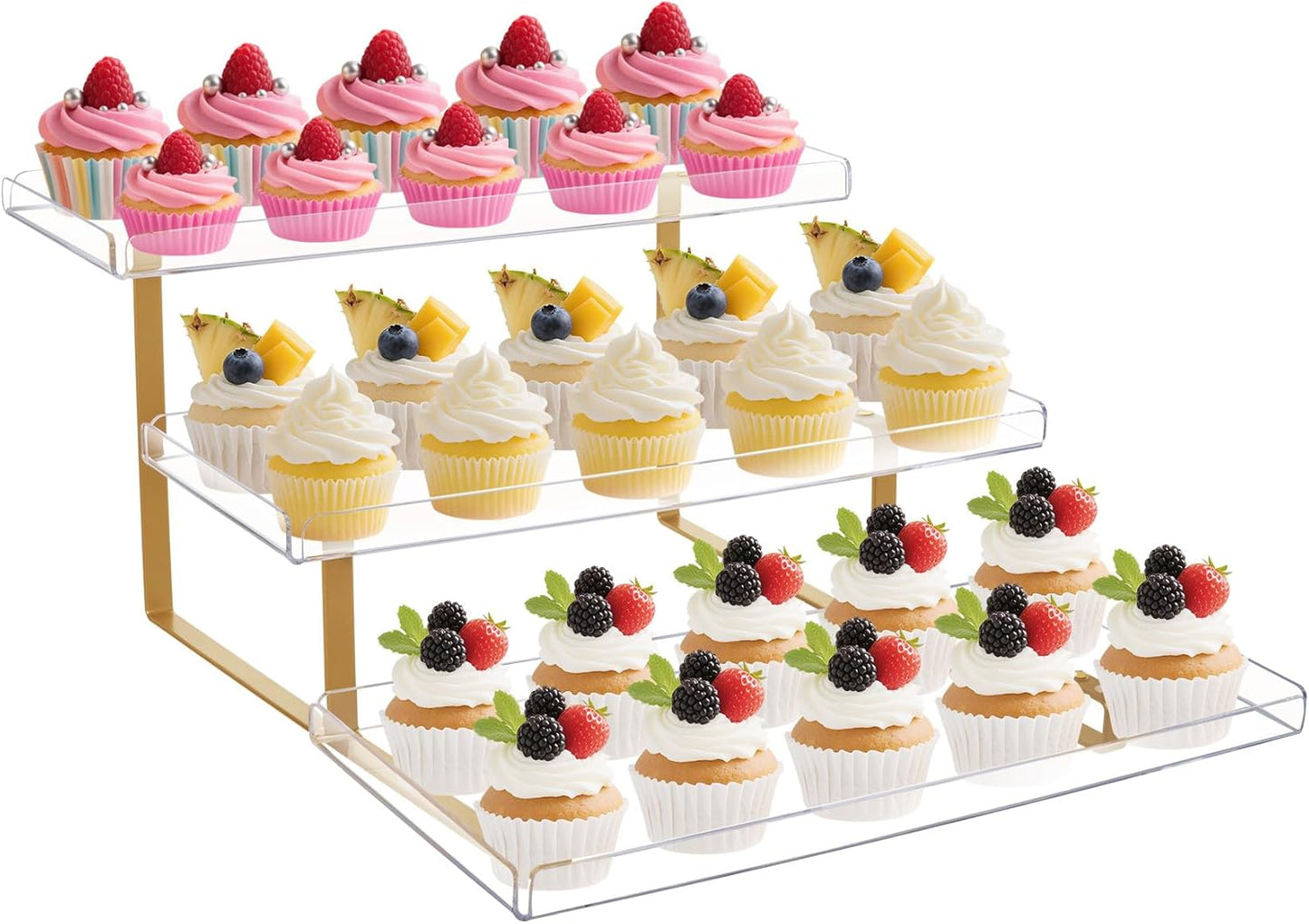 3 Tier Serving Tray Set for Entertaining, Acrylic Wedding Dessert Table Display Set, Cupcake Stand Buffet Risers for Birthday Party Baby Shower (Medium)