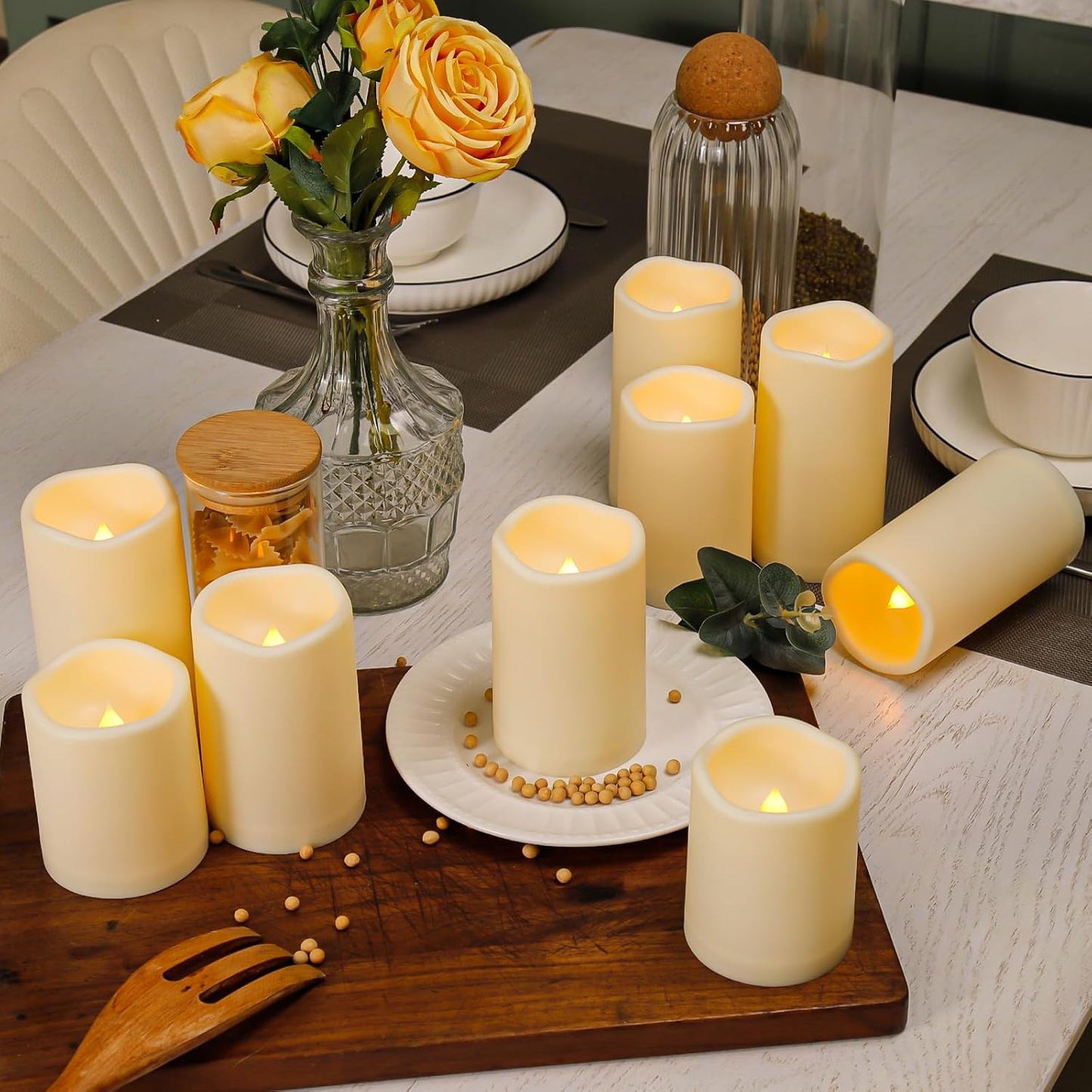 9pcs Flameless Flicking LED Candles with Remote, Battery Operated Candles, Electric Candle for Dining Tables and Fireplaces