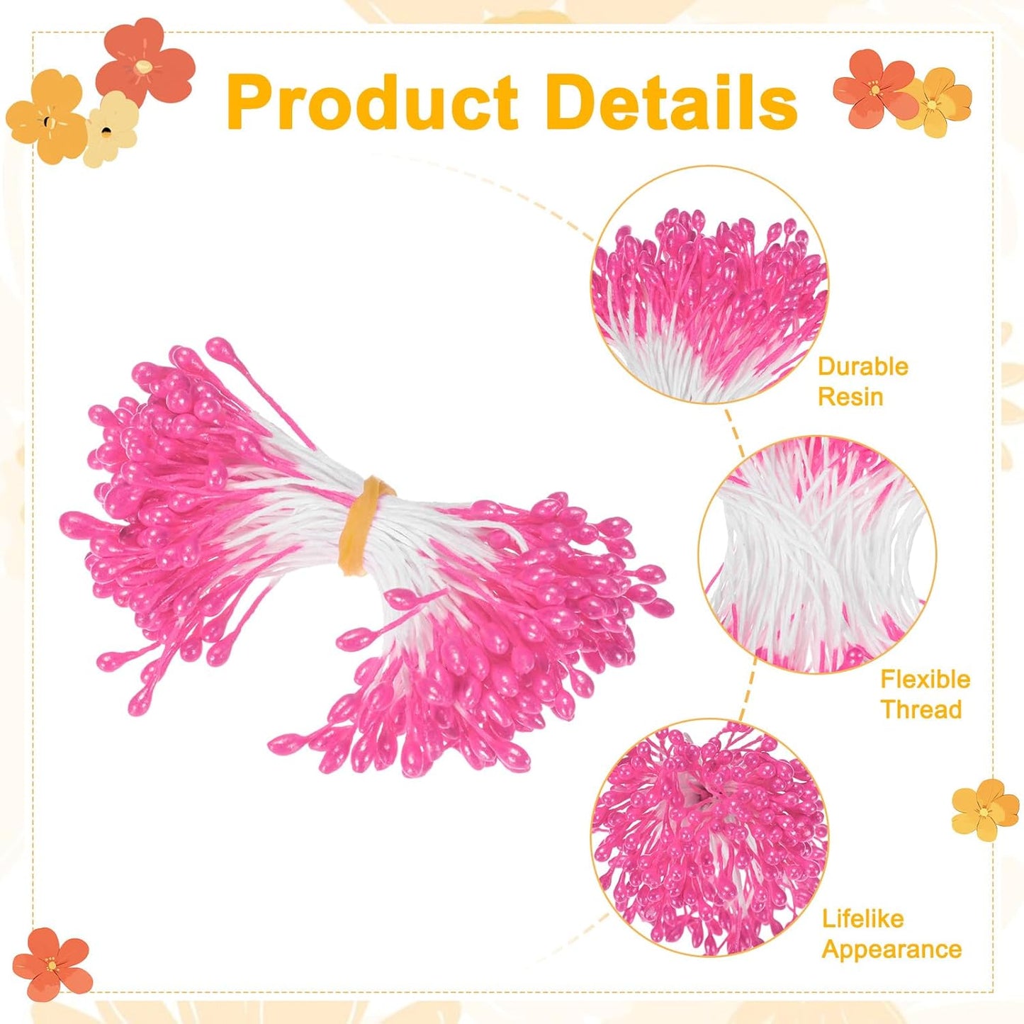 600-Pack Flower Stamens for Crafts, 5mm Double Heads Artificial Pearl Floral Pistil Mini Flower Pollens Stamens for DIY Making/Wedding/Scrapbook Decoration [Rose Red]