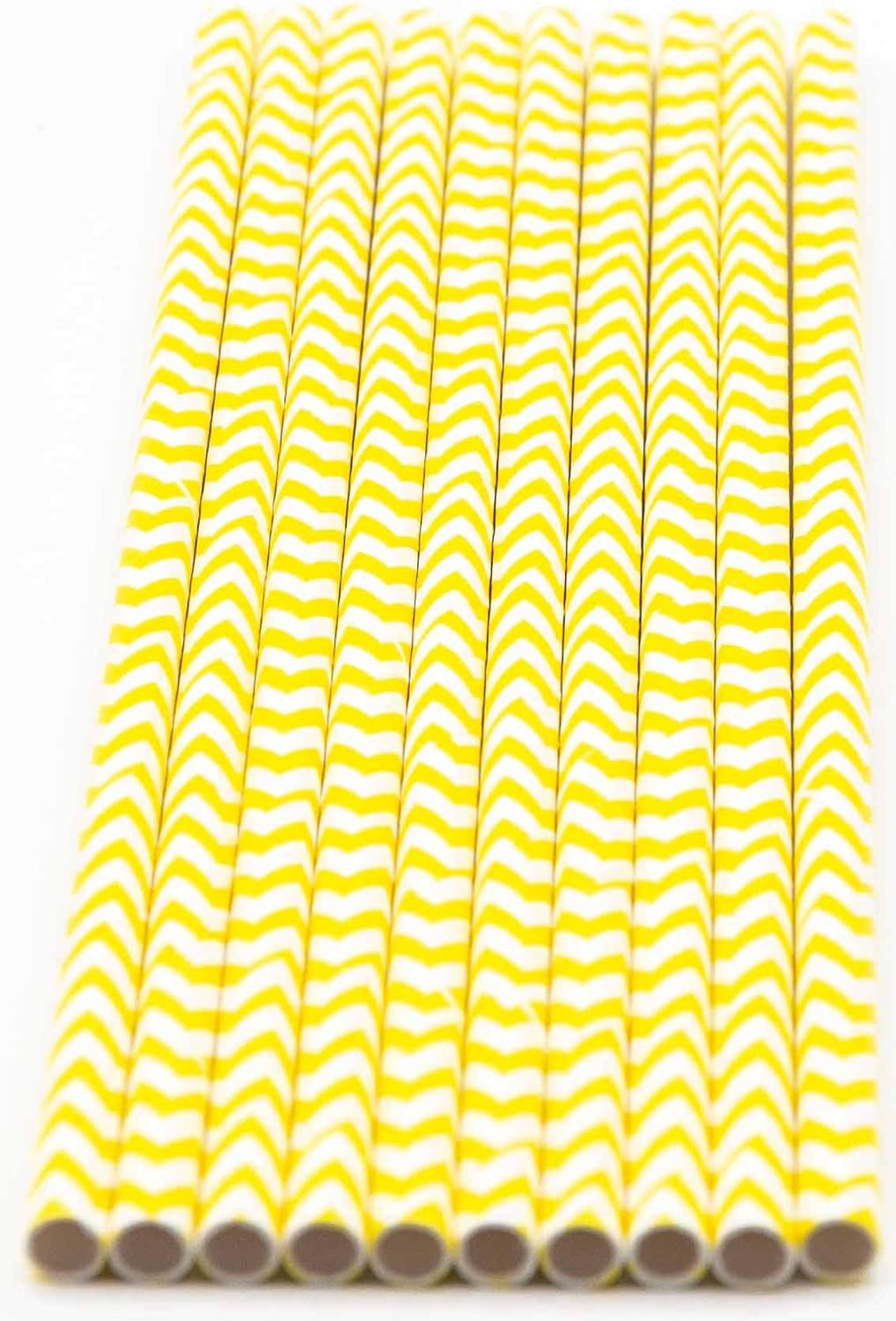 Pack of 150 Yellow Chevron Biodegradable 4-Ply Paper Drinking Straws (Compostable, Non-toxic, BPA-free)