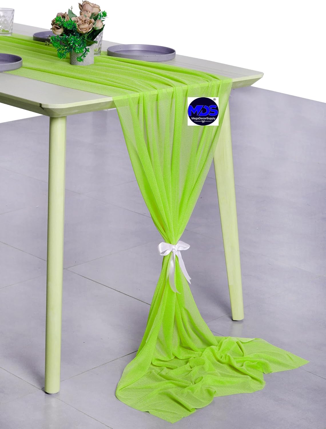 MDS Halloween Chiffon Table Runner - 20 Pack, 29 x 170 Inches, 14ft Each - Sheer Spooky Table Runners for Haunted House Parties, Trick-or-Treat Tables, Witchy Décor, Wedding & Events - Parrot Green