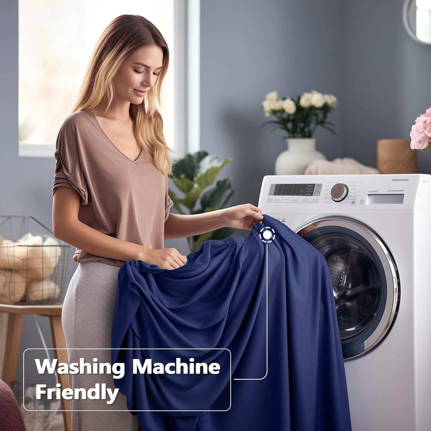 Wish Care 2 Pack Navy Blue Stretch Spandex Table Clothes for 6 Foot Rectangle Tables, 6FT Wrinkle Free Fitted Tablecloths Ruffles Design Table Cover for Party, Banquet, Wedding and Events