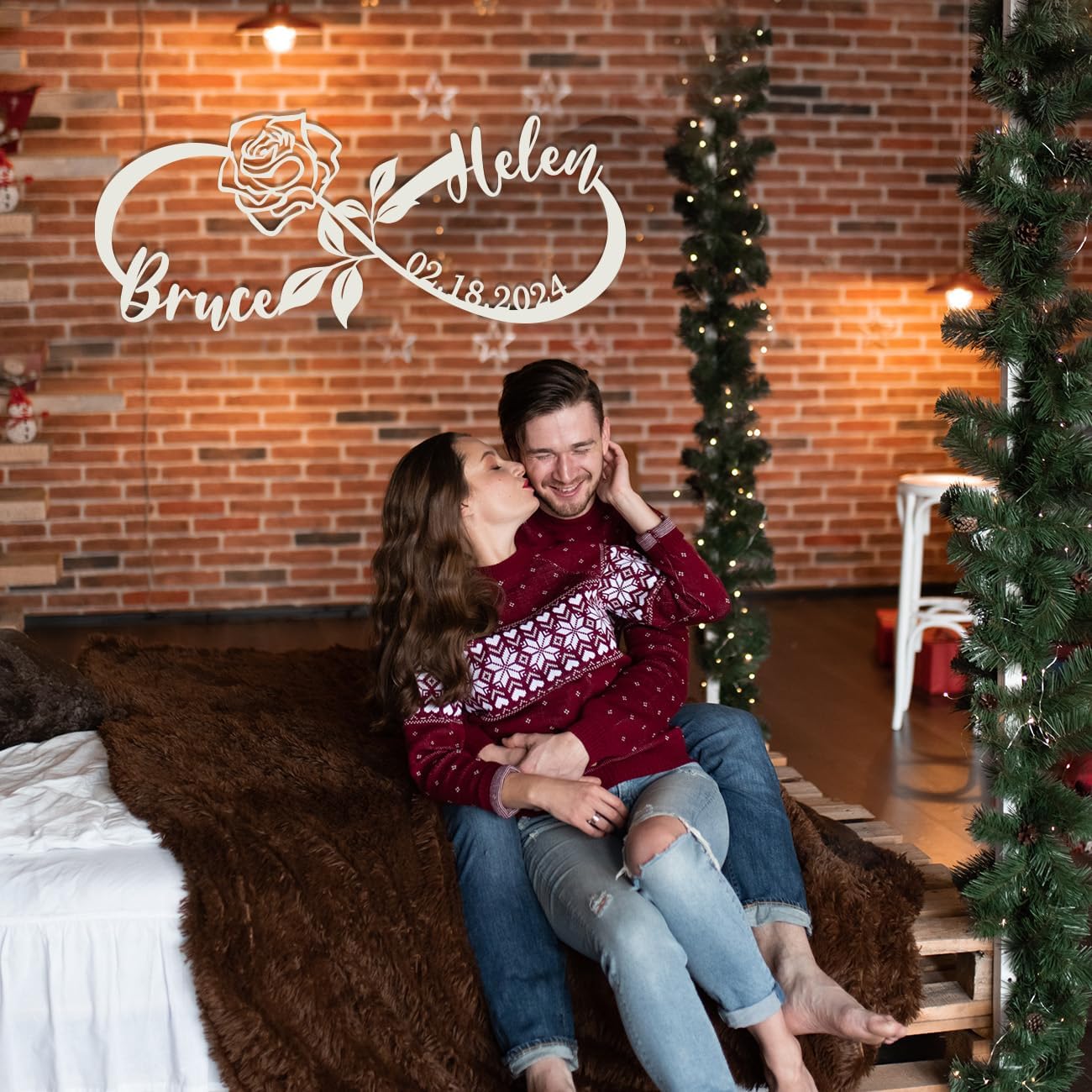 Custom Infinity Sign, Personalized Couples Name Sign, Infinity Metal Name Sign, Personalized Wedding Gifts, Love Name Sign, Infinity Wall Decor with Flower, Anniversary Housewarming Gift